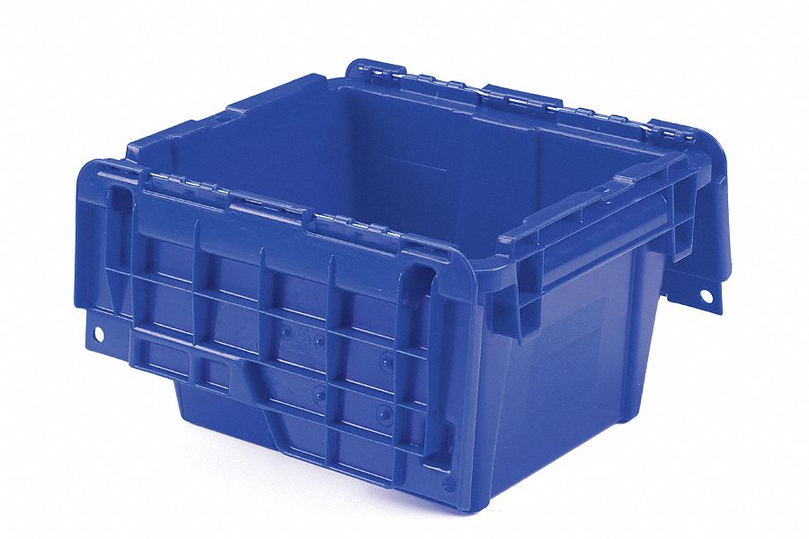 H4627 Attached Lid Container Blue Solid HDPE