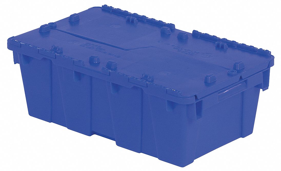 H7036 Attached Lid Container Blue Solid HDPE