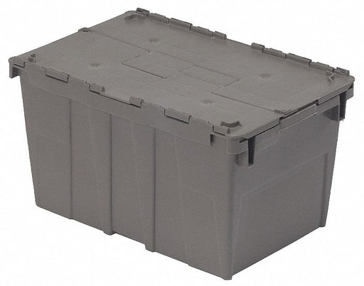 Attached Lid Container Gray Solid HDPE
