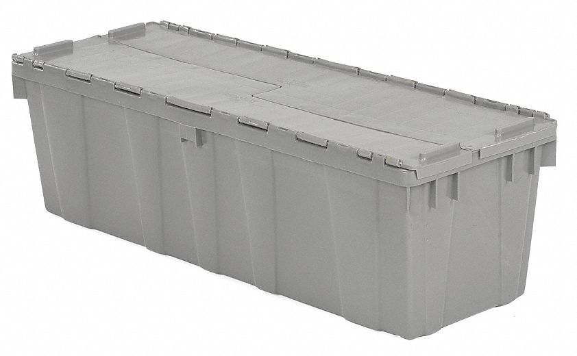 Attached Lid Container Gray Solid HDPE
