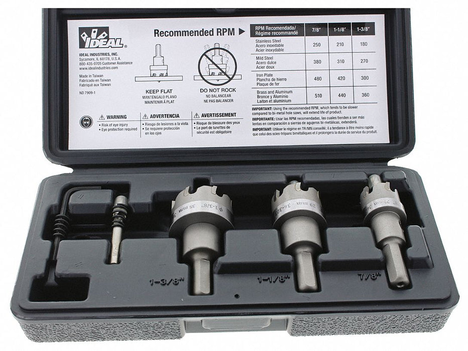 HoleCutterKit 4pcs Sizes 0.875 -1.375 
