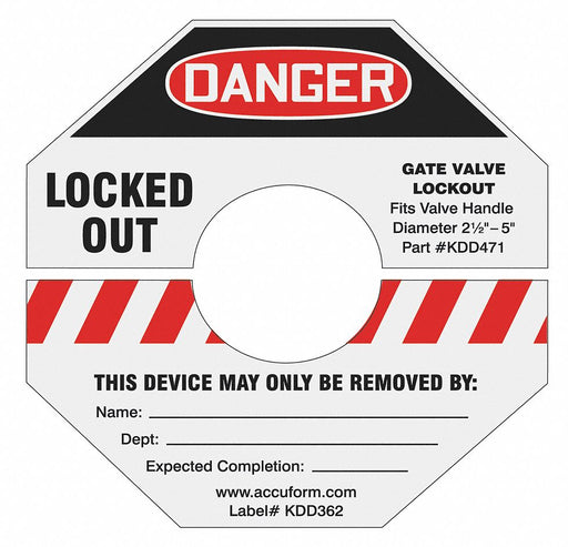 Gate Valve Lockout Label 10.125in sq PP