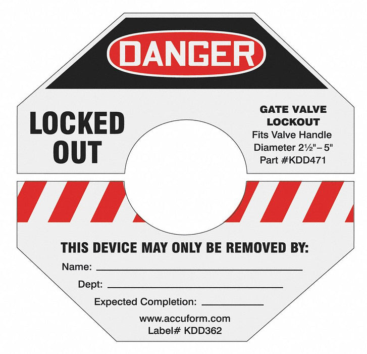 Gate Valve Lockout Label 10.125in sq PP