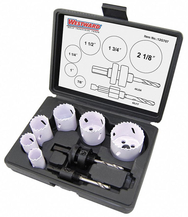 Hole Saw Kit 8pcs Sizes 0.875 -2.125 