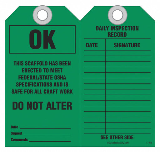 Scaffold Ok to Use Safety Tag PK10