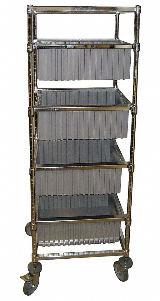 Mobile Bin Cart 68Hx24W w/4 Gray Bins