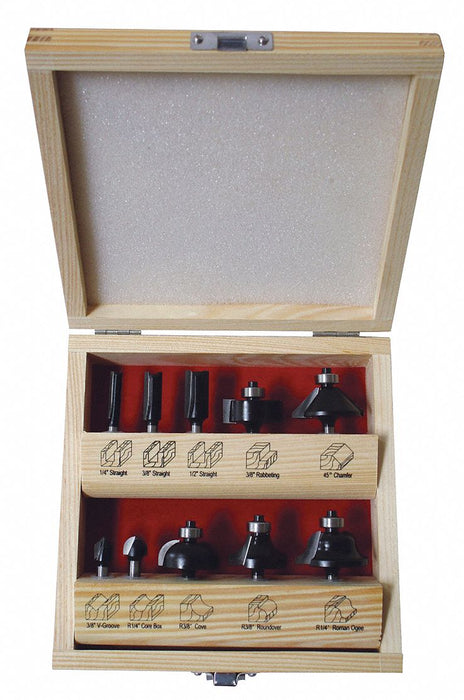 Router Bit Set 10 Pc Carbide Tipped