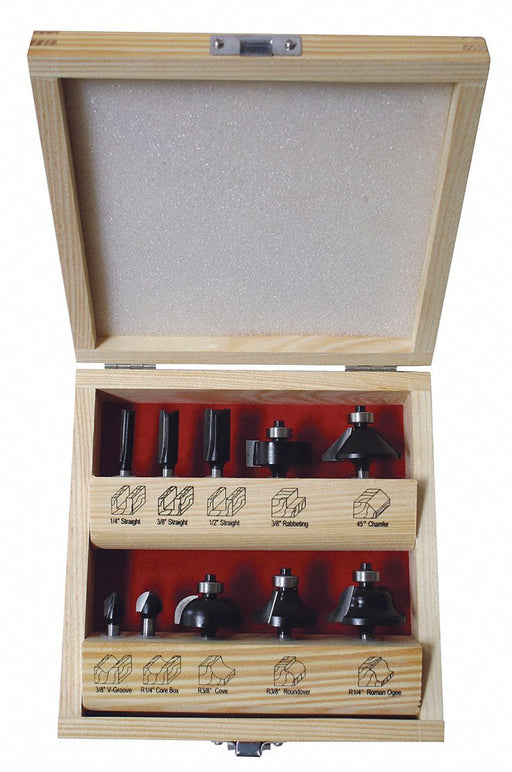 Router Bit Set 10 Pc Carbide Tipped