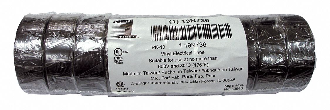Elec Tape 20 ft Lx3/4 W 7 mil Black PK10