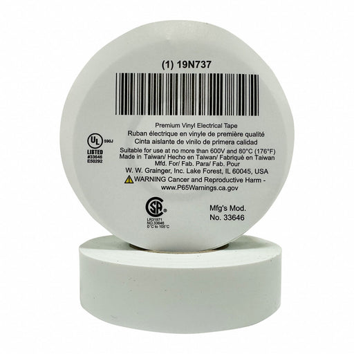 ElectricalTape Vinyl White 22ydL 3/4inW
