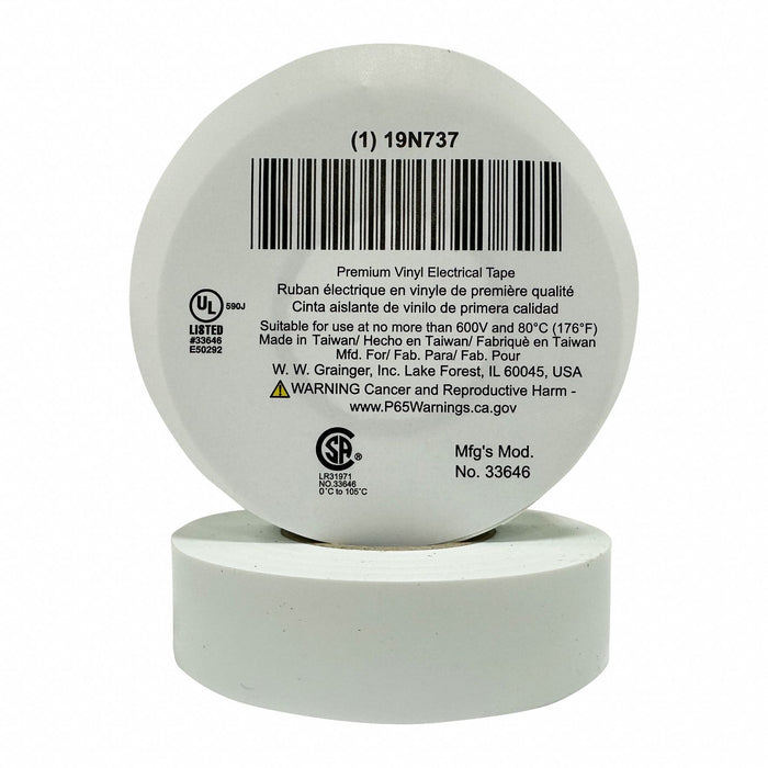 ElectricalTape Vinyl White 22ydL 3/4inW