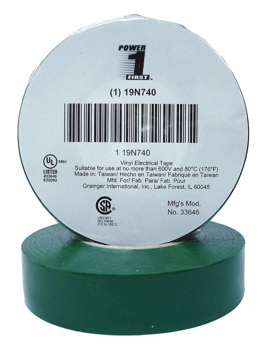 Elec Tape 66 ft Lx3/4 in W 7 mil Green