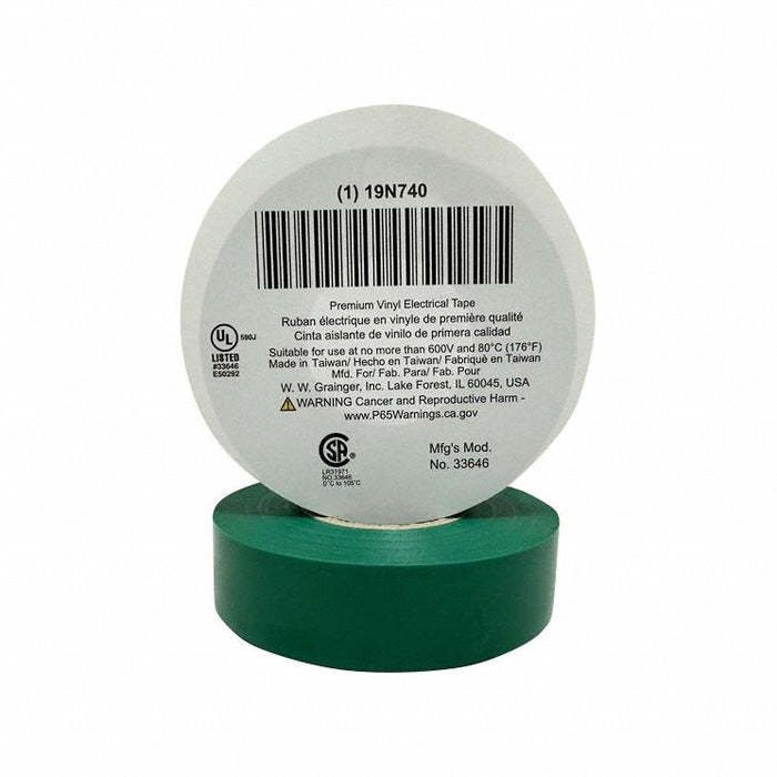 ElectricalTape Vinyl Green 22ydL 3/4inW