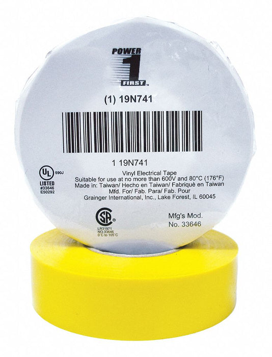 Elec Tape 66 ft Lx3/4 in W 7 mil Yellow