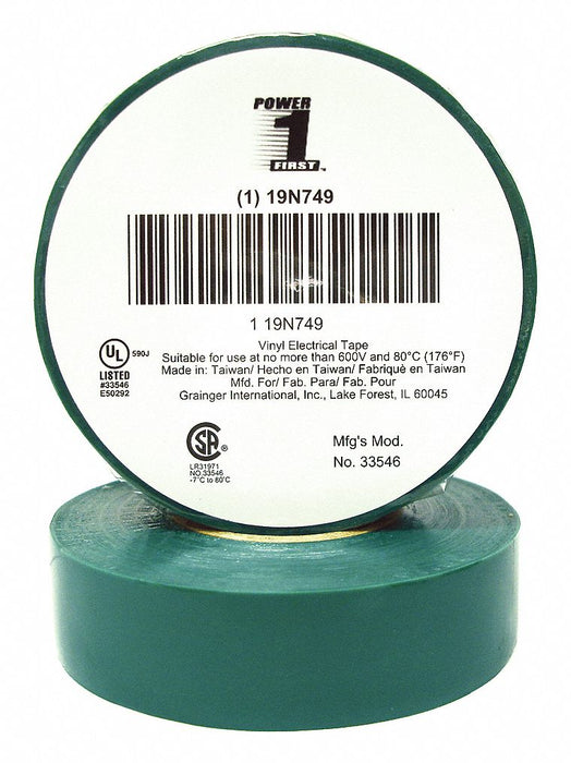 Elec Tape 60 ft Lx3/4 in W 7 mil Green