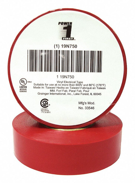 Elec Tape 60 ft Lx3/4 in W 7 mil Red