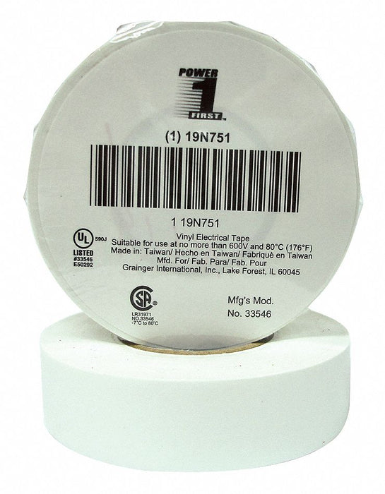 Elec Tape 60 ft Lx3/4 in W 7 mil White
