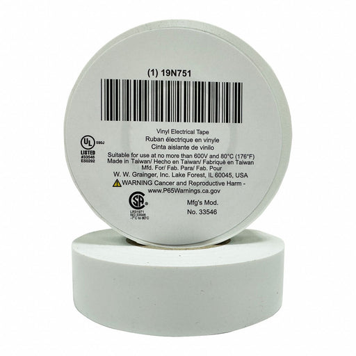 ElectricalTape Vinyl White 20ydL 3/4inW