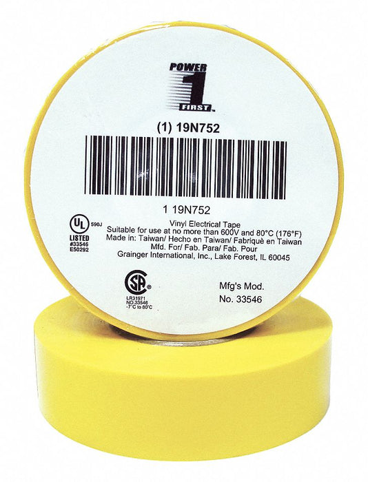 Elec Tape 60 ft Lx3/4 in W 7 mil Yellow