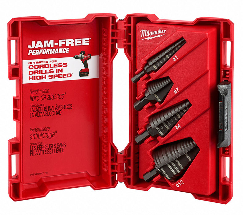 Step Drill Bit Set HSS 1/8-1-3/8 In 4 pc