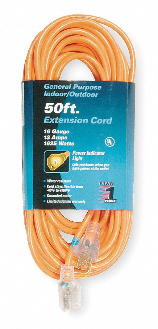 ExtensionCord 50ft Orange 16AWG Round