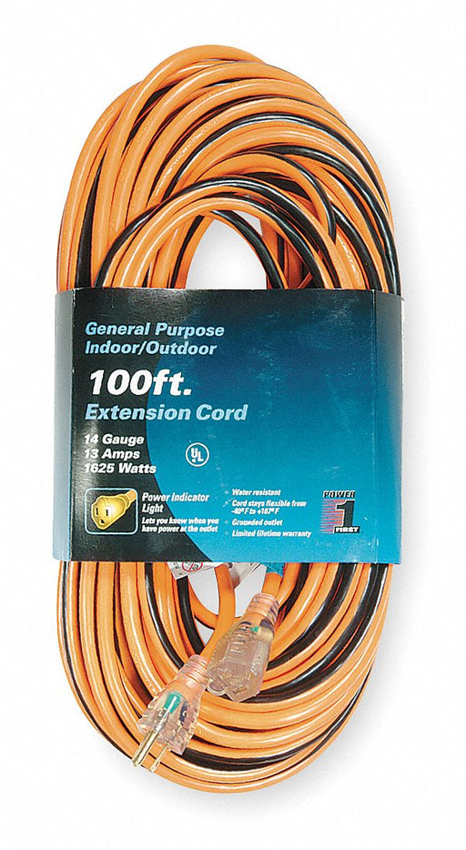 Ext.Cord 100ft Blk/Org 14AWG Round