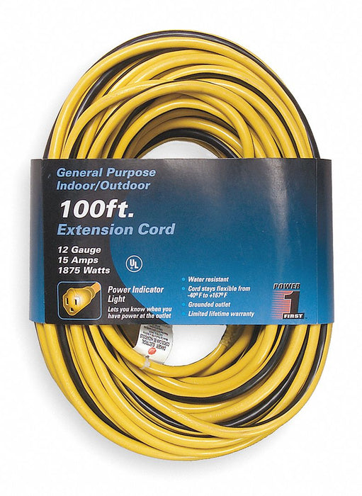 Ext.Cord 100ft Blk/Ylw 12AWG Round