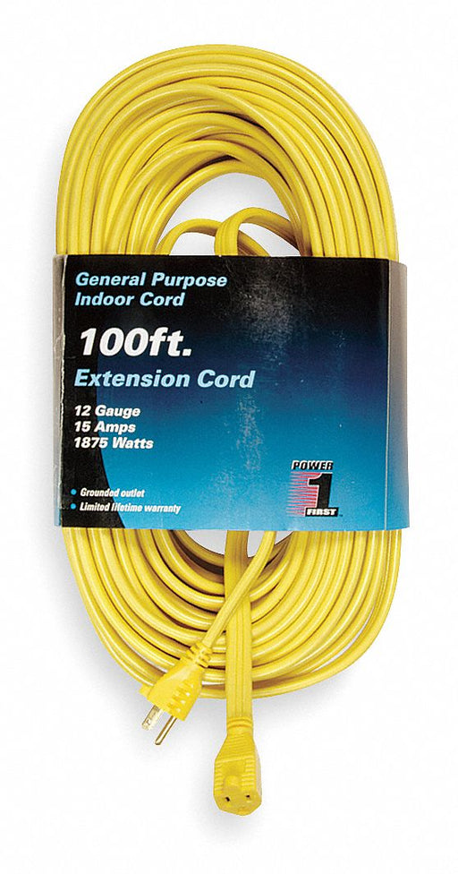 ExtensionCord 100ft Yellow 12AWG Flat