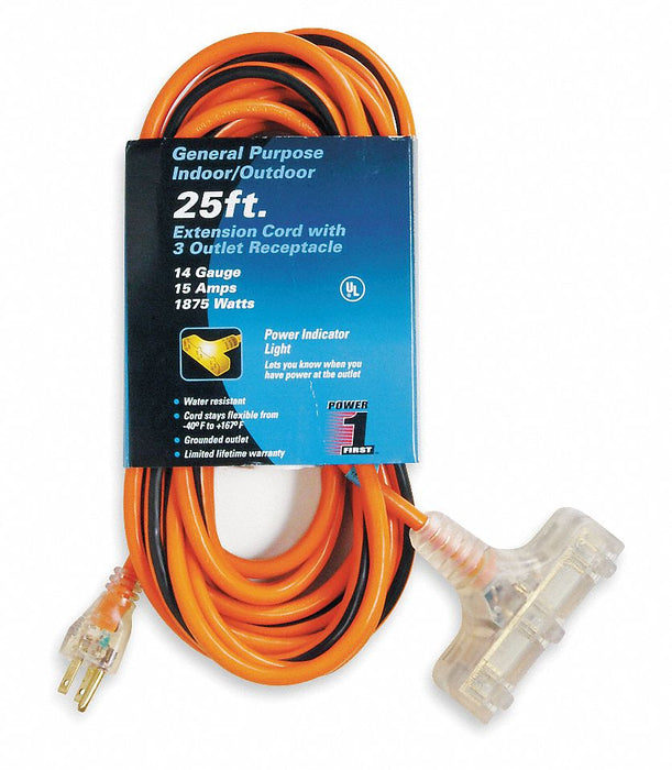 Ltd Ext Crd 25ft 14Ga 15A SJTW Org/Blk