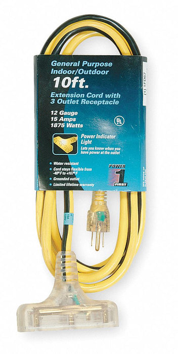 Extension Crd 10ft 12Ga 15A SJTW Yel/Blk