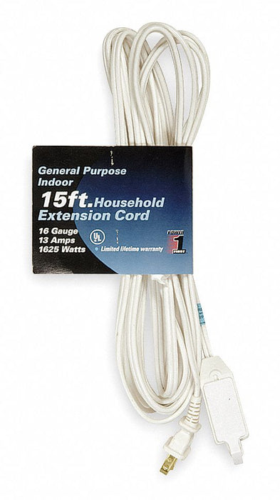 Extension Cord 15ft 16Ga 13A SPT-2 Wht