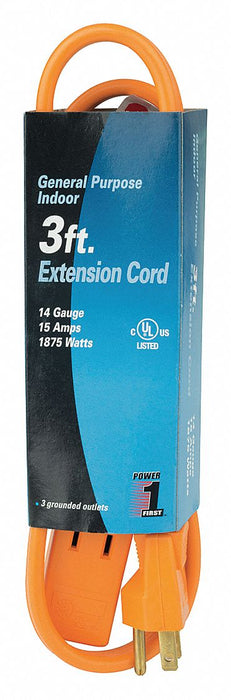 Extension Cord 3ft 14Ga 15A SPT-3 Orange