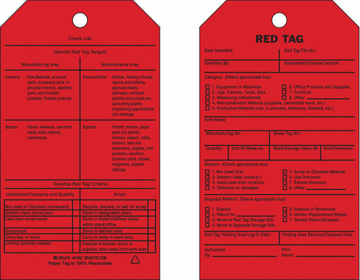 Tag Black Red Paper 7inH 4inW PK100