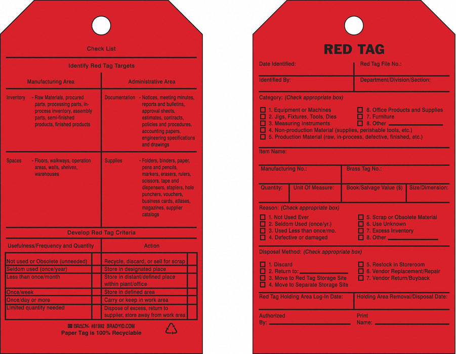 Tag Black Red Paper 7inH 4inW PK100