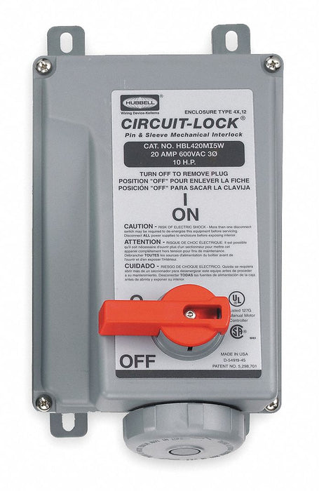 Mch Intrlk Device 3P4W 20 A 600V AC 10hp