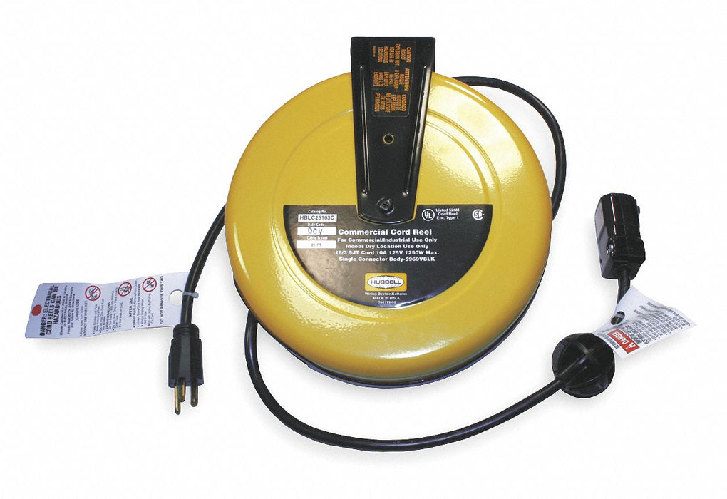 ExtensionCordReel Yellow 25ft 16AWG