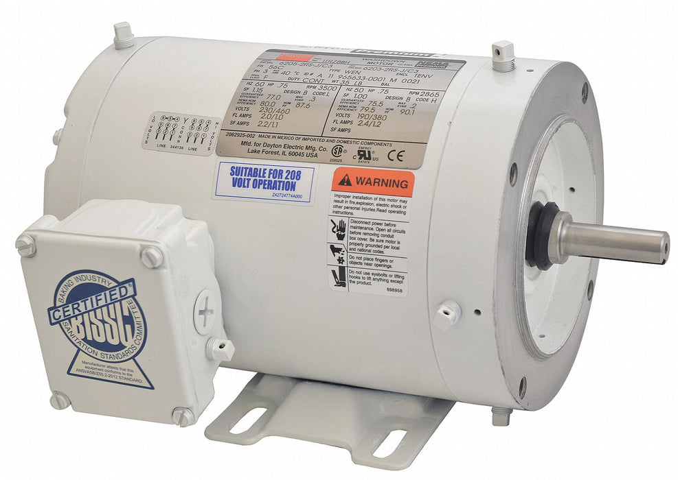 Washdown Motor 3/4 HP 3500 56C 230/460V