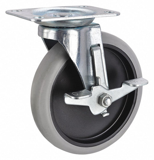Plate Caster Swivel Rubber 6 3/16 H