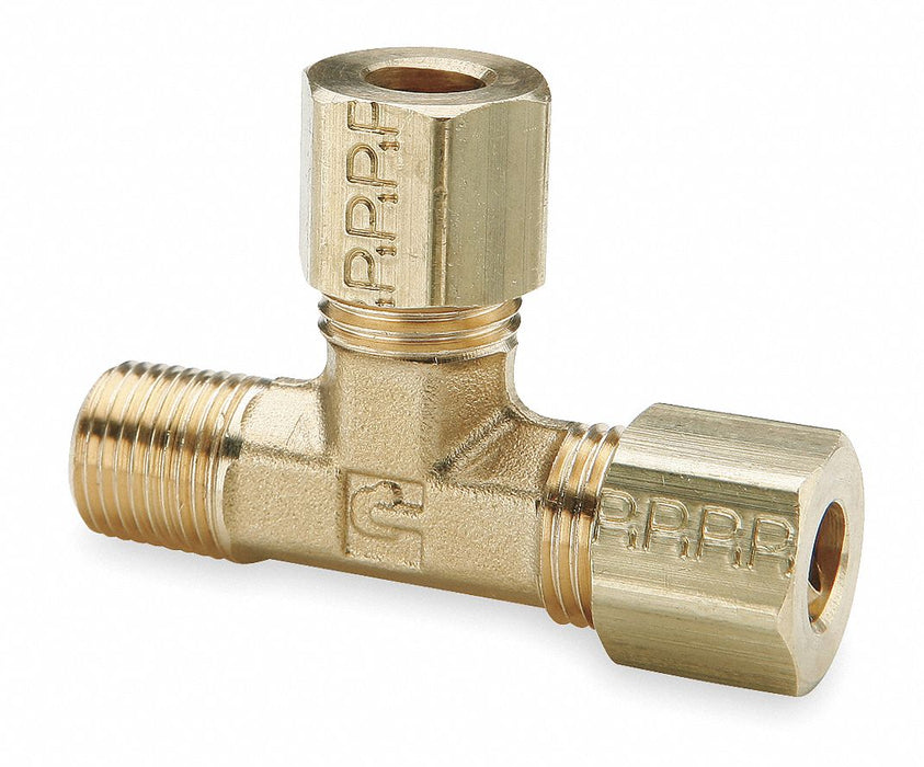 Tee Brass Comp3/8 MNPT1/4 PK10