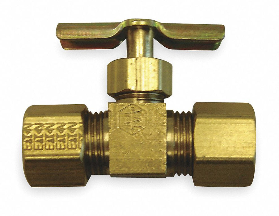Needle Valve Straight Brass 3/8 in Tube