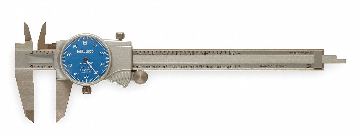 N1164 Dial Caliper 6 In 0.100/Rev Blue Face