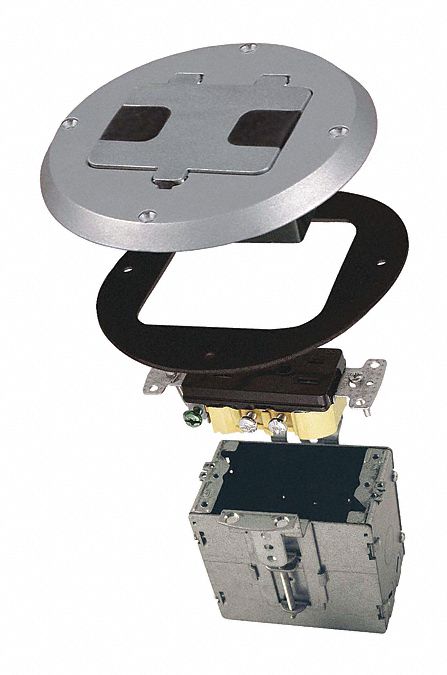 Recessed Flr Box Kit 15A Duplex Ss