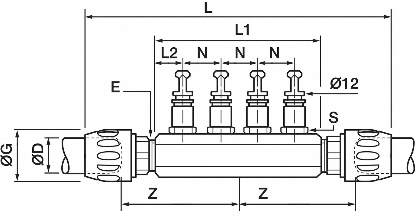 Pipe Manifold Fitting Brass 7/8 in