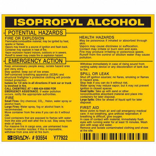 Chemical Label 3-3/4inHx4-1/2inW PK25