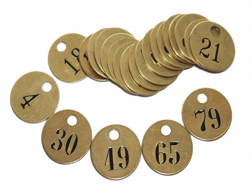 Numbered Valve Tag Brass 1in W Yllw PK25