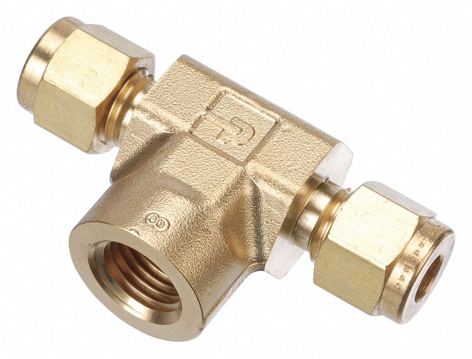 Tee Brass Comp3/8 Comp3/8 FNPT1/4 