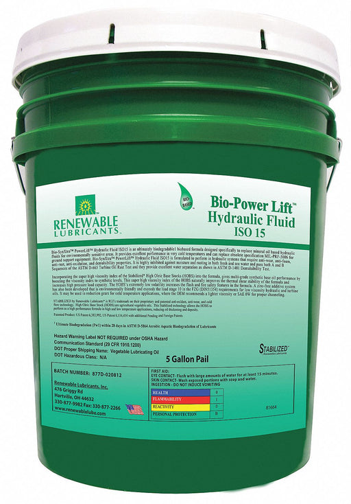 Biodegradable Lift Hydraulic Fluid 5 gal