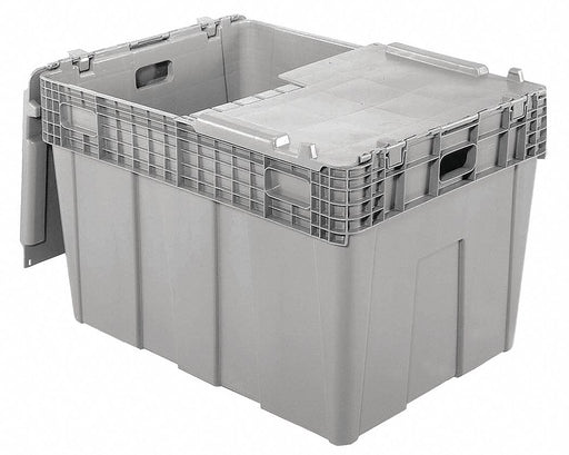 Attached Lid Container Gray Solid HDPE