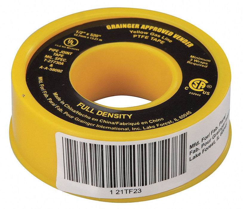 Thread Sealant Tape 1/2 W Yellow