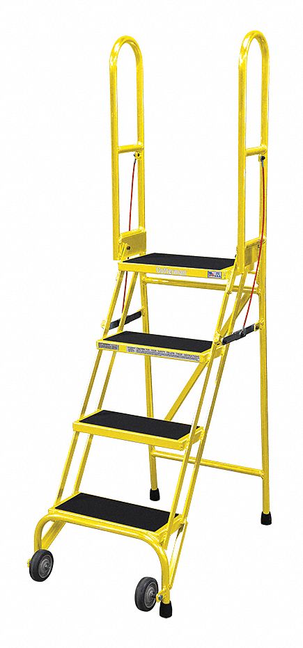 Rolling Ladder Steel 70In. H. Yellow